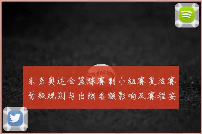 东京奥运会篮球赛制小组赛复活赛晋级规则与出线名额影响及赛程安排